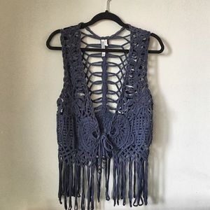 Blue fringed vest